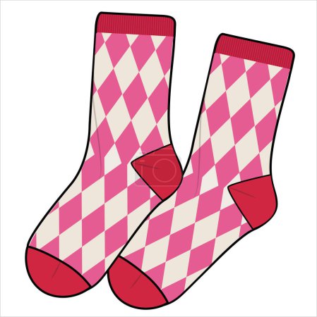 Illustration for ANKLE LENGTH ARGYLE PATTERN SOCKS PAIR IN EDITABLE VECTOR FILE - Royalty Free Image