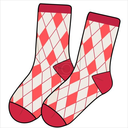 Illustration for ANKLE LENGTH ARGYLE PATTERN SOCKS PAIR IN EDITABLE VECTOR FILE - Royalty Free Image