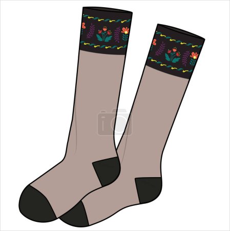 Illustration for KNEE LENGTH EMBROIDERED SOCKS FOR WOMEN AND GIRLS FASHION WEAR VECTOR - Royalty Free Image