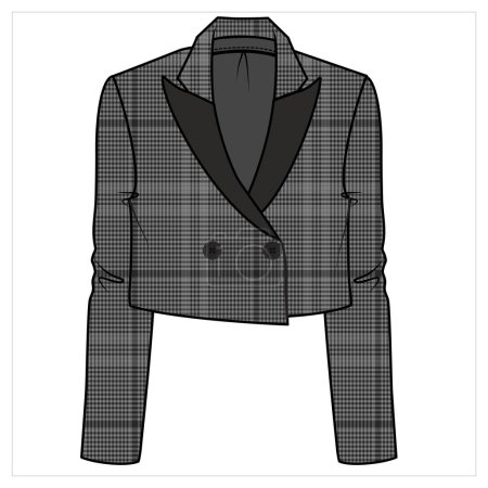 Illustration for NOTCH COLLAR CROP BODY DOUBLE BREASTED CONTRAST COLLAR BLAZER FOR WOMEN CORPORATE WEAR VECTOR - Royalty Free Image