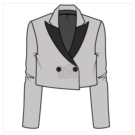 Illustration for NOTCH COLLAR CROP BODY DOUBLE BREASTED CONTRAST COLLAR BLAZER FOR WOMEN CORPORATE WEAR IN EDITABLE VECTOR FILE - Royalty Free Image