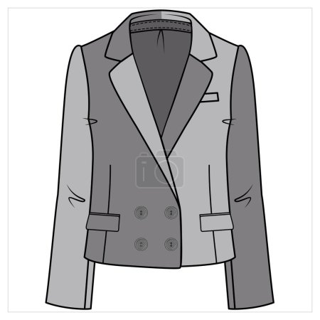 Illustration for NOTCH COLLAR DOUBLE BREASTED RELAX FIT COLOR BLOCK BLAZER FOR WOMEN CORPORATE WEAR VECTOR - Royalty Free Image