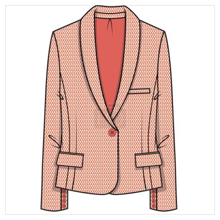 Illustration for SLIM FIT SHAWL COLLAR SINGLE BREASTED KNIT BLAZER FOR WOMEN CORPORATE WEAR VECTOR - Royalty Free Image