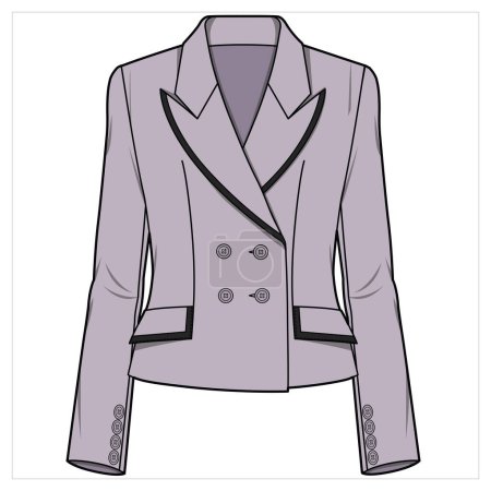 Illustration for SLIM FIT WIDE NOTCH COLLAR DOULE BREASTED BLAZER WITH CONTRAST TIPPING DETAIL FOR WOMEN CORPORATE WEAR - Royalty Free Image