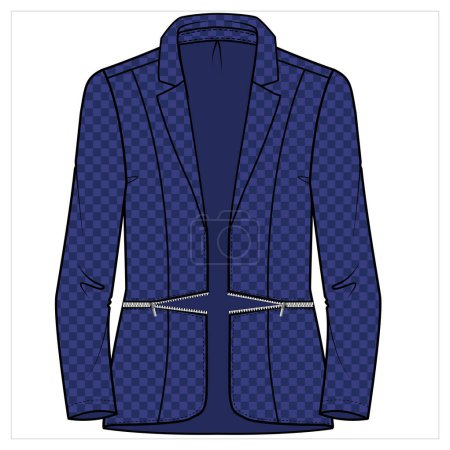 Illustration for BOXY FIT NOTCH COLLAR DOUBLE BREASTED PAISLEY PRINT CASUAL BLAZER FOR WOMEN CORPORATE WEAR VECTOR - Royalty Free Image