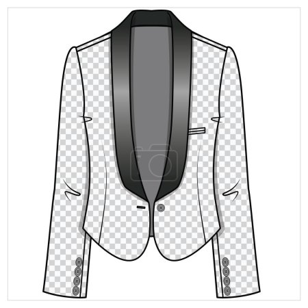 Illustration for TUXEDO BLAZER IN CHECKERED PATTERN WITH CURVED HEMLINE FOR WOMEN CORPORATE WEAR VECTOR - Royalty Free Image