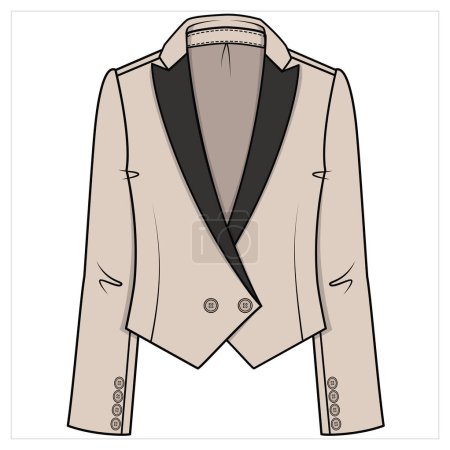 Illustration for TUXEDO WITH V CUT HEMLINE CONTRAST NOTCH COLLAR BLAZER FOR WOMEN CORPORATE WEAR VECTOR - Royalty Free Image