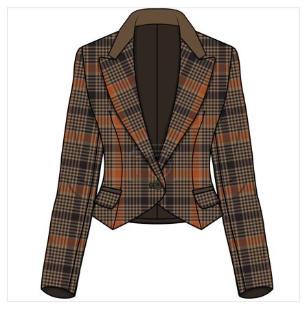 Illustration for CROPPED TUXEDO WITH NOTCH COLLAR HERITAGE CHECK BLAZER FOR WOMEN CORPORATE WEAR VECTOR - Royalty Free Image