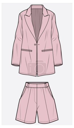 Illustration for BLAZER WITH SHORT PANT SET 2 PIECE SUIT FOR WOMEN AND GIRLS VECTOR - Royalty Free Image