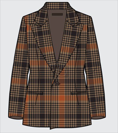 Illustration for TWEED SINGLE BREASTED BLAZER JACKET FOR WOMEN VECTOR - Royalty Free Image