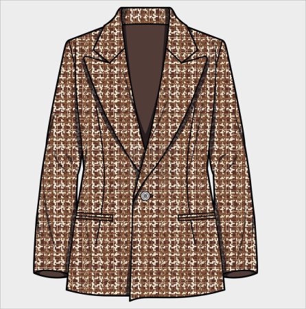 Illustration for TWEED SINGLE BREASTED BLAZER JACKET FOR WOMEN AND GIRLS WEAR VECTOR - Royalty Free Image