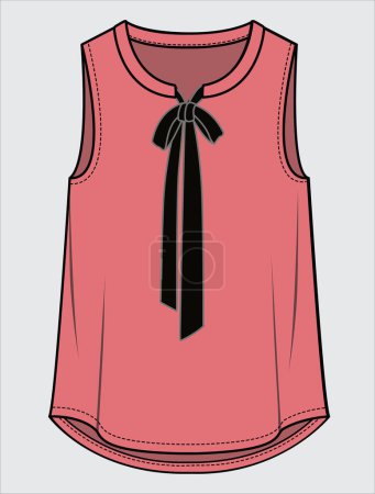 Illustration for WOMEN SLEEVELESS TOP WITH BLACK BOW - Royalty Free Image