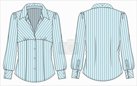 Illustration for Seer stripe Long puff sleeves woven top with gathers at empire line for women office wear in editable vector file - Royalty Free Image