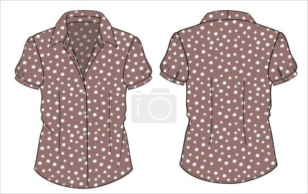 Téléchargez les illustrations : Top tissé à manches bouffantes florales pour vêtements de bureau pour femmes dans un fichier vectoriel modifiable - en licence libre de droit