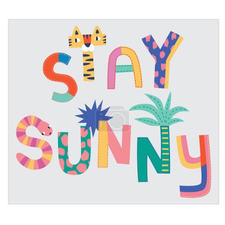 Illustration for Hand drawn tropical graphics and stay sunny text in editable vector file - Royalty Free Image