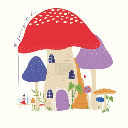Illustration for FAIRY TALE MUSHROOM TREE HOUSE GRAPHIC - Royalty Free Image