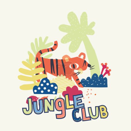 Illustration for CUTE COLORFUL DOODLE JUNGLE GRAPHIC - Royalty Free Image