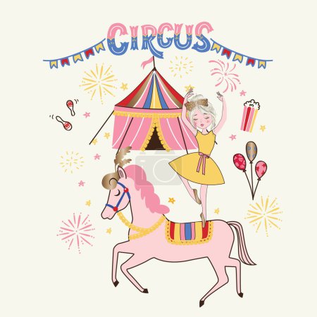 Illustration for Doodle fun circus graphics for kid girls and toddler girls in editable vector file - Royalty Free Image