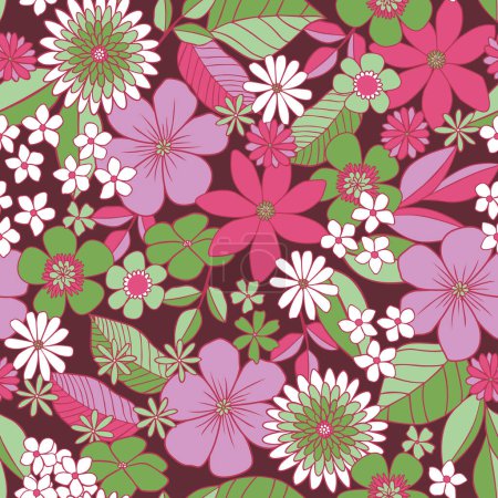Illustration for RETRO FLORAL SEAMLESS PATTERN IN EDITABLE VECTOR FILE - Royalty Free Image