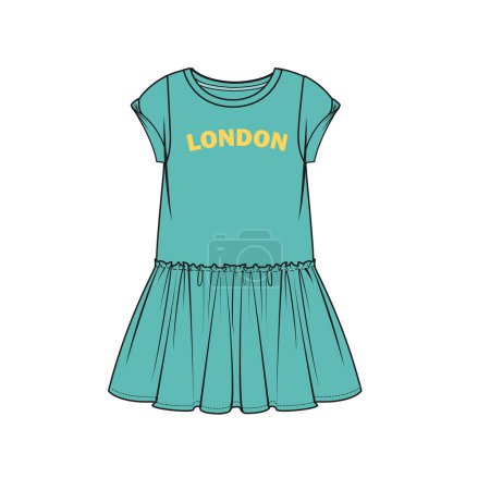 Illustration for GIRLS KNIT CAUSAL AND SPORTY DRESS - Royalty Free Image