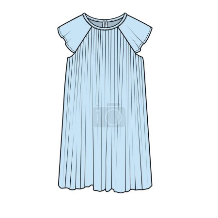 Illustration for WOVEN PERM A PLEAT CHIFFON DRESS FOR KIDS AND TEEN GIRLS IN EDITABLE VECTOR - Royalty Free Image
