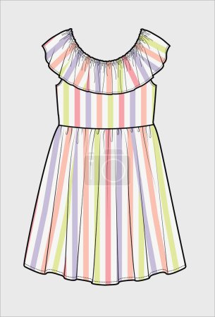 Illustration for COLOURFUL STRIPE DRESS FOR GIRLS AND WOMEN - Royalty Free Image