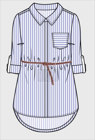 Téléchargez les illustrations : RObe de chemise plus droite avec ceinture de détails pour les filles et les adolescentes Vecteur EVITABLE - en licence libre de droit