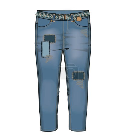 Illustration for GIRLS DENIM WITH FABRIC PATCH DETAIL - Royalty Free Image