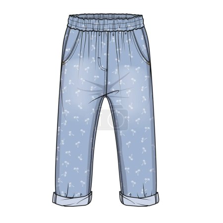 Illustration for GIRLS DENIM WITH PALM PRINTS - Royalty Free Image