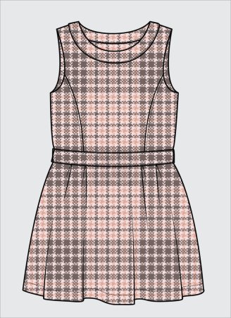 Illustration for TARTAN SLEEVELESS EMPIRE CUT DRESS WITH BOX PLEAT FOR KID GIRLS AND TEEN GIRLS IN EDITABLE VECTOR - Royalty Free Image
