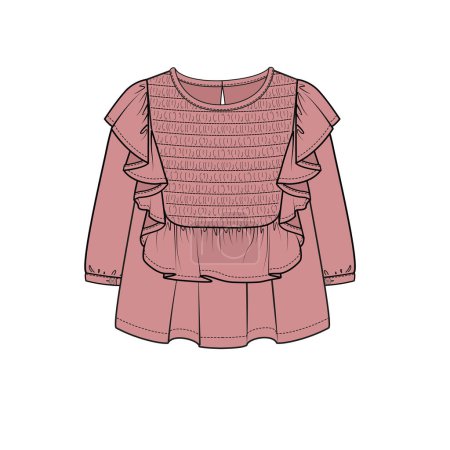 Illustration for SMOCKED FRONT FRILLED WOVEN TOP FOR WOMEN AND TEEN GIRLS IN EDITABLE VECTOR - Royalty Free Image