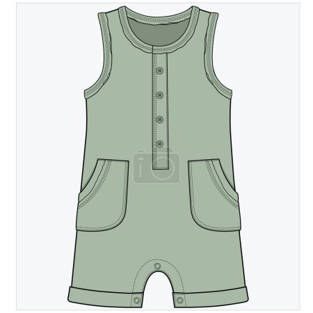Illustration for BODYSUIT WITH PATCH POCKET DETAIL FOR BABY BOYS AND TODDLER BOYS IN EDITABLE VECTOR FILE - Royalty Free Image