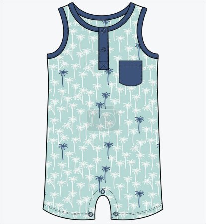 Illustration for SLEEVELESS BODYSUIT WITH CONTRAST POCKET DETAIL FOR BABY BOYS AND TODDLER BOYS IN EDITABLE VECTOR FILE - Royalty Free Image