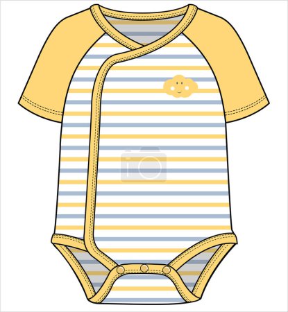 Illustration for STRIPER BODYSUIT WITH CONTRAST RAGLAN SLEEVES AND CONTRAST RIB DETAIL FOR BABY BOYS AND TODDLER BOYS IN EDITABLE VECTOR FILE - Royalty Free Image