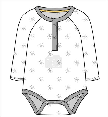 Illustration for DOODLE SEAMLESS PRINT BODYSUIT WITH HENLEY PLACKET DETAIL FOR BABY BOYS AND TODDLER BOYS IN EDITABLE VECTOR FILE - Royalty Free Image