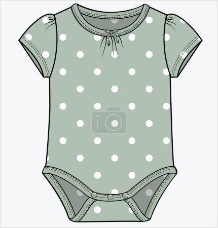 Illustration for PUFF SLEEVES POLKA DOT BODYSUIT FOR BABY GIRLS AND TODDLER GIRLS IN EDITABLE VECTOR FILE - Royalty Free Image