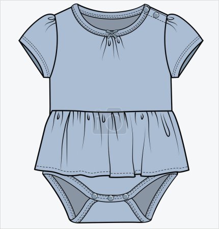 Illustration for PUFF SLEEVES MOCK DRESS ONESIES FOR BABY GIRLS AND TODDLER GIRLS IN EDITABLE VECTOR FILE - Royalty Free Image
