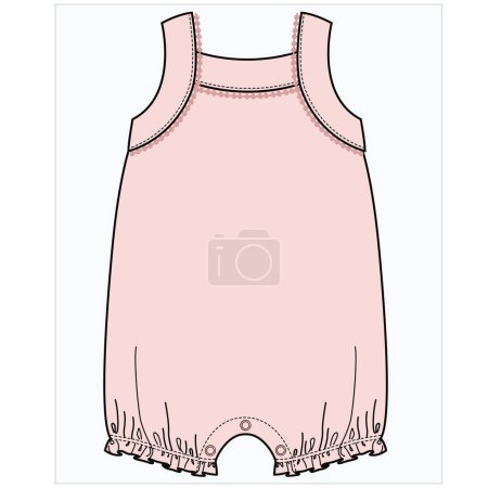 Illustration for PINK SLEEVLESS BODYSUIT WITH LACE DETAIL FOR BABY GIRLS AND TODDLER GIRLS IN EDITABLE VECTOR FILE - Royalty Free Image