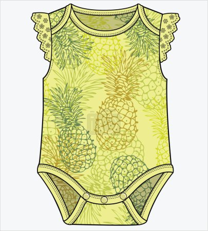 Illustration for FRILL SLEEVES BODYSUIT WITH PINEAPPLE PRINT FOR BABY GIRLS AND TODDLER GIRLS IN EDITABLE VECTOR FILE - Royalty Free Image