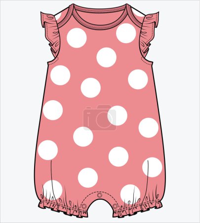 Illustration for POLKA DOT PATTERN BODYSUIT WITH FRILL DETAIL FOR BABY GIRLS AND TODDLER GIRLS IN EDITABLE VECTOR FILE - Royalty Free Image