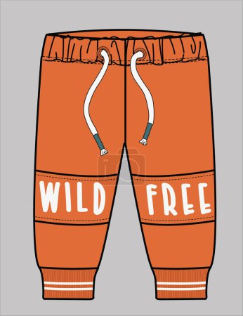 Illustration for TODDLER AND BABY BOYS SWEAT PANTS WITH TEXT PRINT DETAIL ON KNEE PATCH - Royalty Free Image