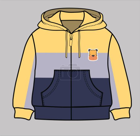 Illustration for TODDLER AND BABY BOYS HOODED JACKET WITH FRONT ZIPPER - Royalty Free Image