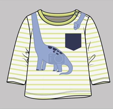 Illustration for CUTE DOODLE DINO GRAPHIC LONG SLEEVE TEES FOR TODDLER BOYS AND BABY BOYS - Royalty Free Image