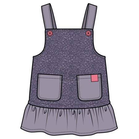 Illustration for CONTRAST POCKET DETAIL BRUSHED FLEECE SKIRT DUNGAREE FOR TODDLER AND BABY GIRLS IN EDITABLE VECTOR - Royalty Free Image