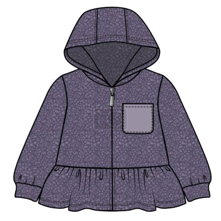 Illustration for BRUSHED FLEECE HOODED JACKET WITH CONTRAST POCKET DETAILFOR TODDLER AND BABY GIRLS IN EDITABLE VECTOR - Royalty Free Image