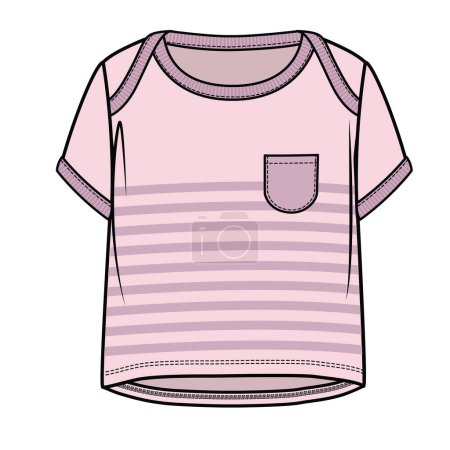 Illustration for ENVELOP NECKLINE WITH POCKET DETAIL KNIT TOP FOR TODDLER GIRL AND BABY GIRL SET IN EDITABLE VECTOR - Royalty Free Image