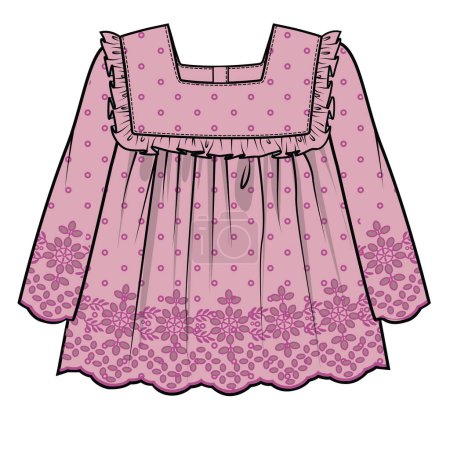 Illustration for SCHIFFLI WOVEN TOP FOR TODDLER GIRL AND BABY GIRL SET IN EDITABLE VECTOR - Royalty Free Image