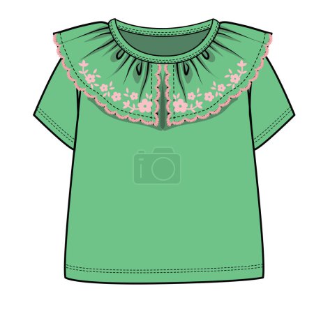 Illustration for EMBROIDERED FRILL COLLAR KNIT TOP FOR TODDLER GIRL AND BABY GIRL SET IN EDITABLE VECTOR - Royalty Free Image