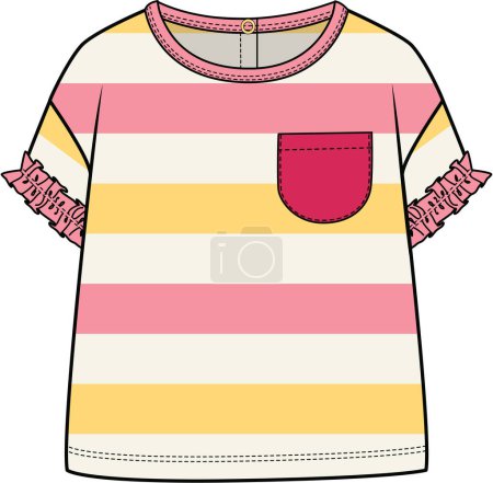 Illustration for STRIPER KNIT TOP WITH CONTRAST POCKET DETAIL FOR TODDLER GIRL AND BABY GIRL SET IN EDITABLE VECTOR - Royalty Free Image