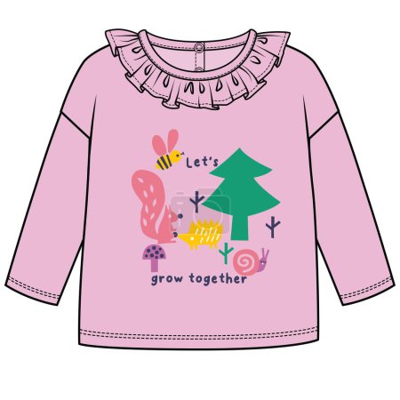Illustration for FRILLED KNIT TO PWITH GRAPHIC DETAIL FOR TODDLER GIRLS IN EDITABLE VECTOR FILE - Royalty Free Image